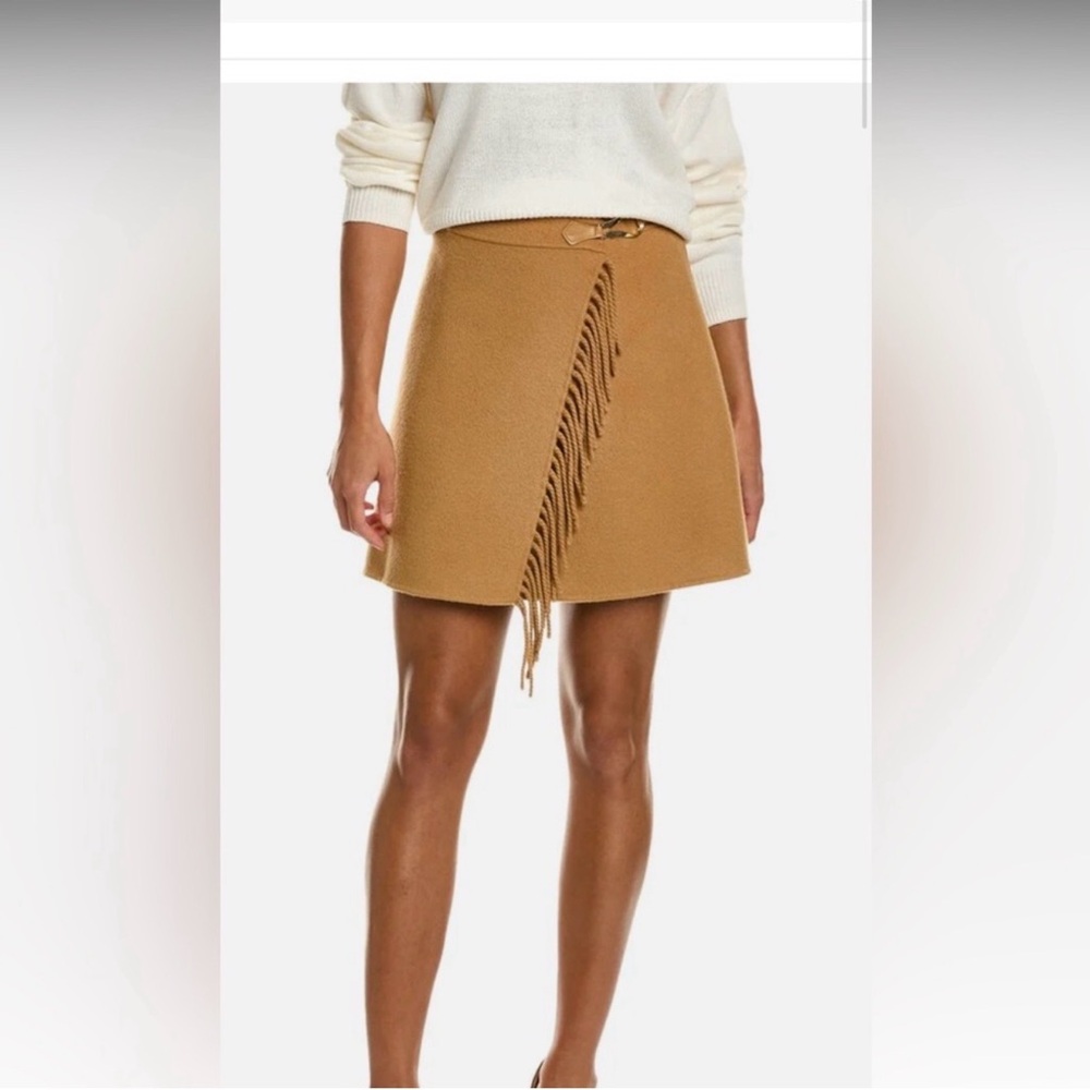 Sandro Camel Wool Fringe Mini Skirt